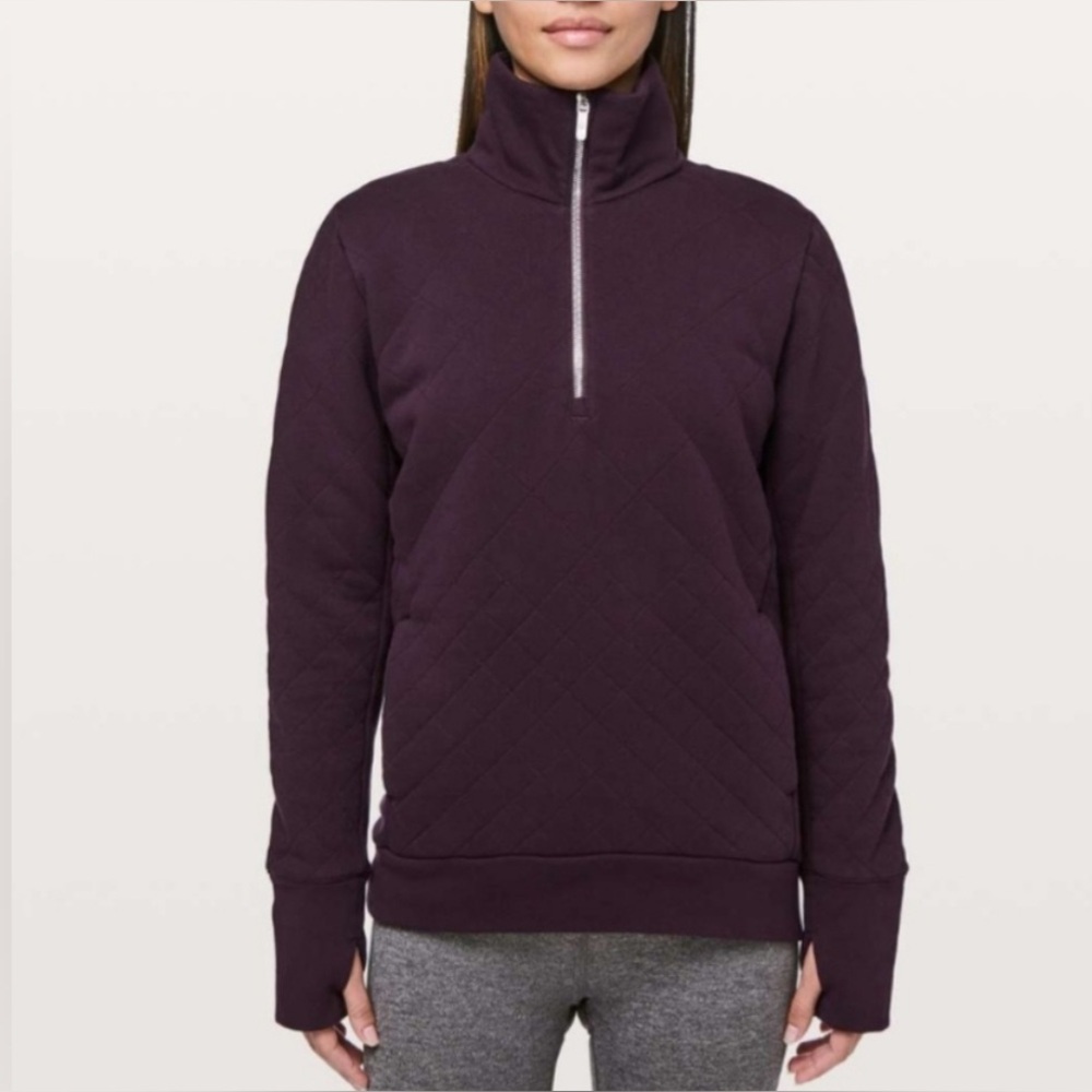 Lululemon Forever Warm Quilted Pullover Jacket Size 6 Black Cherry